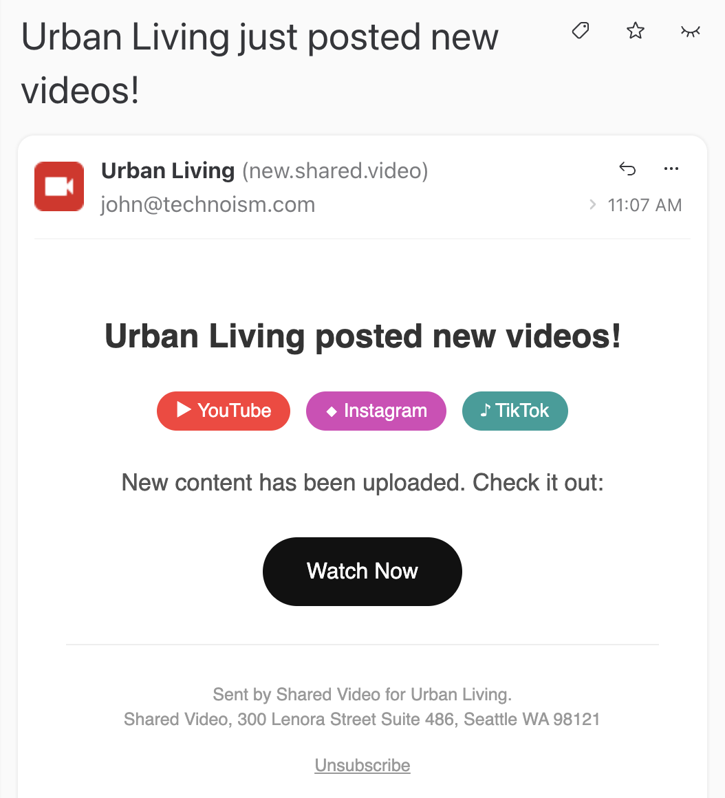 Sample notification email